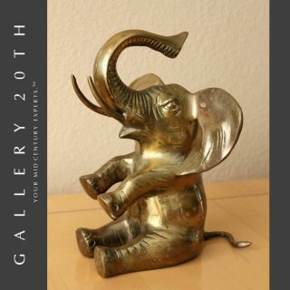 Good Luck & Fortune Mid Century Sitting Brass Elephant Art Sculpture Vtg 1950s