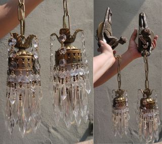 2 Lady Art Deco era in.  jeweled brass Spelter Wall Sconces lamp lantern sparkly 3