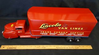 1940s Lincoln Van Lines Transport Truck Pressed Steel Toy Canada Red Restored