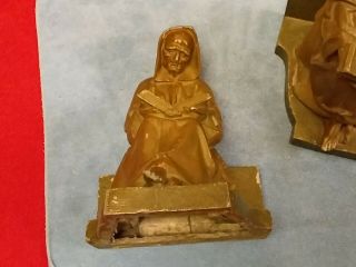 ANTIQUE ART DECO SPELTER READING MONK BOOKENDS 8 INCH 2