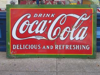 Vintage 1932 Coca - Cola Double Sided Enameled Porcelain Advertising Sign