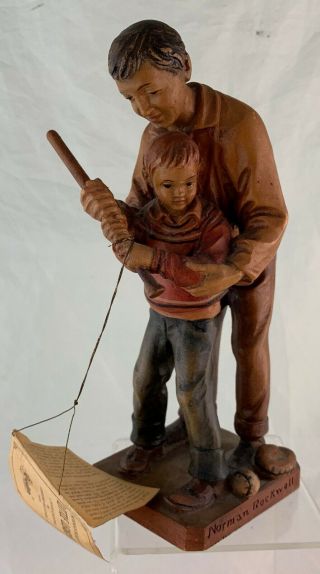 Vintage Norman Rockwell 1979 Wood Carved Italy Little League Baseball Figurine