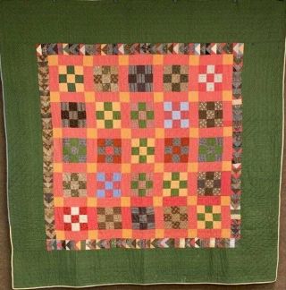 Antique Pa C 1880 - 1900 Nine Patch " Wild Goose Chase " Quilt Browns