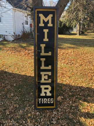 Miller Tires Gas Oil Metal Sign With Wood Frame Not Porcelain