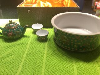 Vintage Oriental Hand Painted Tea Set W/ Silk Lined Box.  Makers Stamp on bottom 2