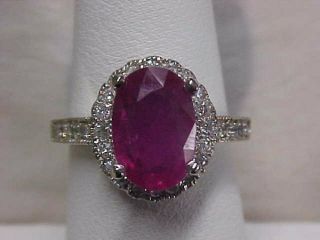 Estate 3.  07ctw Natural Red Ruby & Diamond Halo Ring 14k White Gold Sz7 Buy Now