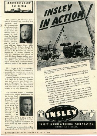 1944 Insley Crane Excavator Ad