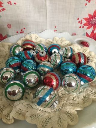 Christopher Radko Shiny Brite Mini Christmas Ornaments,  Red,  Silver,  Aqua