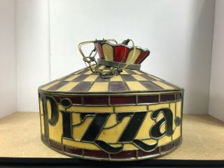 Vintage Pizza Hut Stained Glass Large Hanging Light Fixture 3 Tiffany