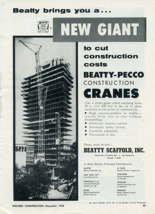 1958 Beatty - Pecco Construction Crane Ad