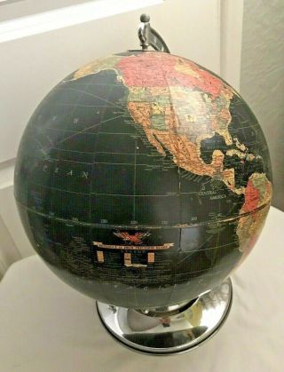 Vintage 1946 Black Ocean Replogle 12 " Precision Globe With Chrome Base