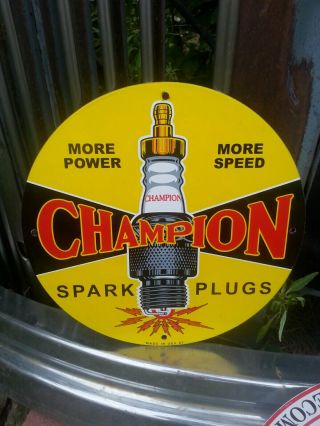Vintage 1957 Champion Spark Plug Porcelain Sign Gas Pump Oil Battery Service
