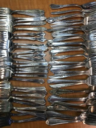 60 Pc Mixed Antique To Vintage Silverplated Salad Forks Craft Or Use
