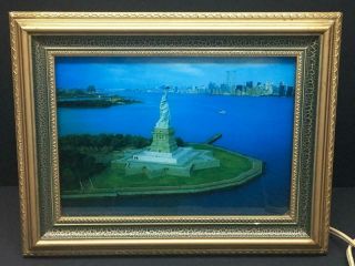 Vtg Statue Of Liberty & Twin Towers Motion & Sound Picture York Lighted Lamp