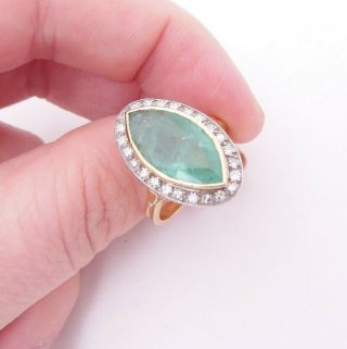 18ct Gold Marquise Cut Emerald Diamond Ring,  Art Deco Design Cluster