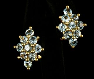 H.  Stern Signed Vintage Natural 4.  50ctw Aquamarine 18k Gold Cluster Earrings