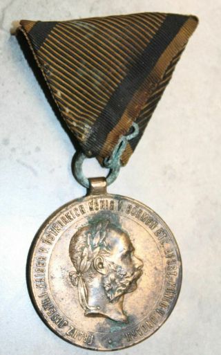 Orig Austria Kuk Ww1 War Service Medal 1873 Kaiser Franz Joseph & Ribbon B
