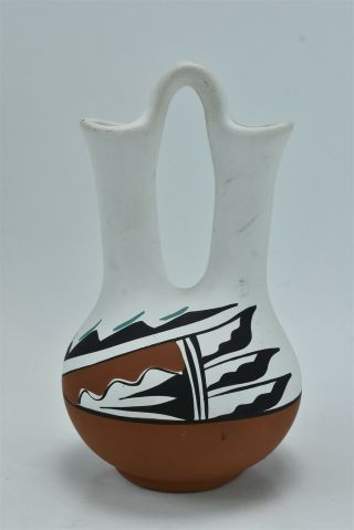 Vintage Native American Pueblo Pottery Wedding Vase Signed Toya Jemez Nm 08125