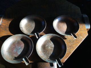 4 Roycroft Mission Arts Crafts Acid Etched Copper Ash Trays Stickley Limbert Era