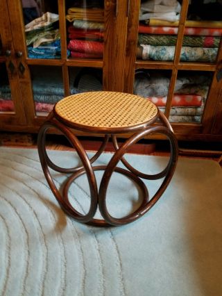 Vintage Mid Century Bentwood Foot Stool Ottoman Rattan Cane Seat Thonet Style