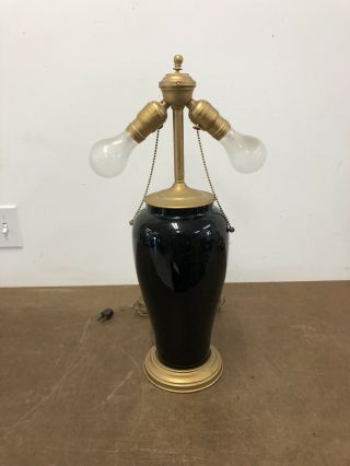 Mid Century Modern Table Lamp Black Ceramic Brass Hollywood Regency Vintage 60s