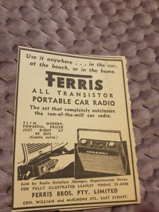 Ferris Portable Car Radio - 1960 Advertisement