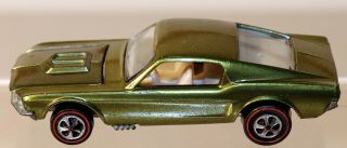 Dte 1968 Hot Wheels Redline 6206 Metallic Olive Custom Mustang W/white Int