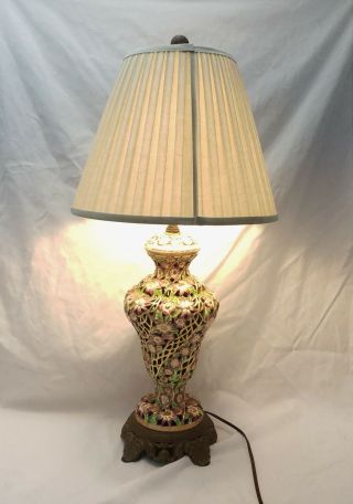 Vintage Italian Pierced Porcelain Capodimonte Style Table Lamp