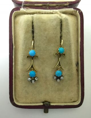 A Wonderful Georgian Turquoise & Old Mine Cut Diamond Earrings 1800 