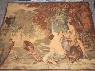 Huge Antique French Aubusson Style Wallhanging Tapestry 59 X 65 Signed
