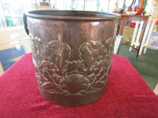 Antique Newlyn Copper Arts And Crafts Bin Planter Fish Twist Handles Signed 1900