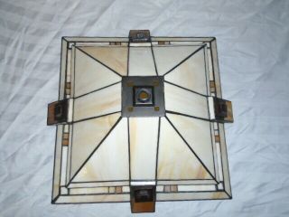 Vintage Arts & Crafts Stained Glass 4 Panel Lamp Shade 2