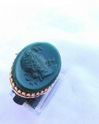 Vintage 14 Kt.  Gold Carved Greek Goddess Diana Poison Ring Very Rare