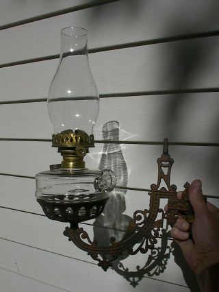 Old Ornate 1890s Antique Cast Iron Stover Wall Bracket Finger Oil Lamp