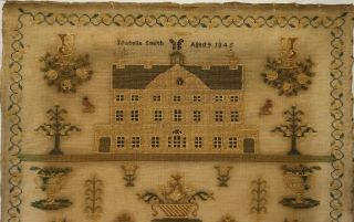 MID 19TH CENTURY MANSION HOUSE & MOTIF SAMPLER BY ISABELLA SMITH AGED 9 - 1845 2