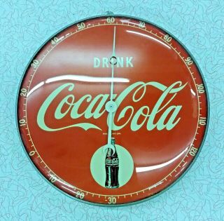 Rare Vintage Coca Cola Thermometer 12 " Round Glass - - With Bottle Graphic