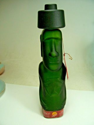Pisco Capel Chile Glass Bottle Decanter Tiki Moai Easter Island Head 13 " W/cap