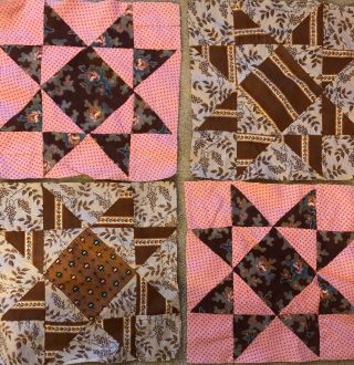 Antique Ohio Star Quilt 21 Blocks 10 " Square - Various Colors,  Handpieced