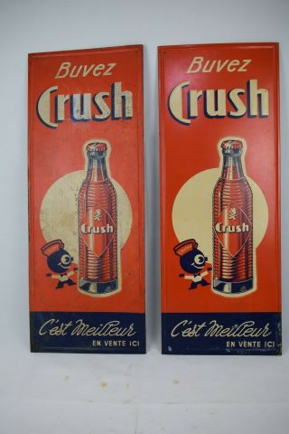 Two (02) Rare Vintage 1940s Orange Crush Crushy Embossed Metal Sign