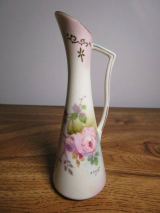 Vtg Royal Crown Chantilly Rose 1939 Porcelain Pitcher Vase Handpainted P.  Kent
