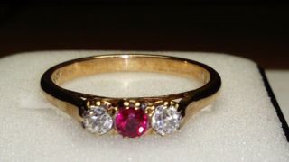 Antique Victorian Hallmarked 15ct Rose Gold Natural.  50 Ruby & Diamond Ring,  Sz R