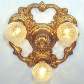 3 Light Antique Art Nouveau Victorian Flush Chandelier Ceiling Fixture Restored