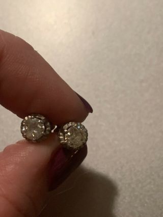 Antique 1ctw Diamond 14k White & Yellow Gold 3d Solitaire Earrings ❤️