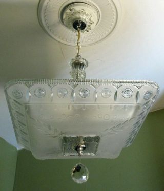 Vintage Deco Victorian Ceiling Light Fixture Chandelier Large Antiqe Glass Shade