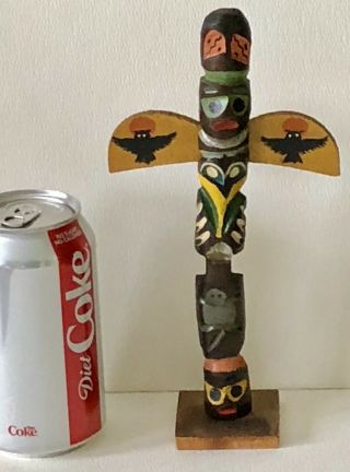 Vintage Native American Indian Hand Carved Painted Totem Pole Eagle Moon