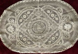 Stunning Handmade Normandy Lace Tablecloth 35 1/2 " By 23 " With Valenciennes