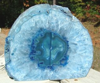 Agate Geode Blue Bookends - Unique Color Blends/exc Patterns - 5 Lbs 6 Ounces - Wow