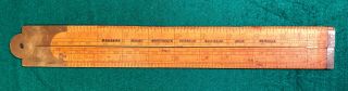 Antique Boxwood & Brass 24 Inch Single Fold Ruler Marked With Square & Line
