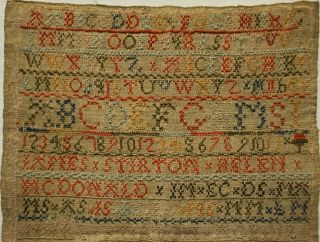 EARLY/MID 19TH CENTURY HOUSE,  MOTIF & ALPHABET SAMPLER BY MARY STIRTON - 1833 2