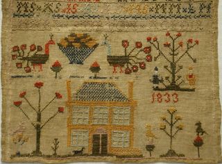 EARLY/MID 19TH CENTURY HOUSE,  MOTIF & ALPHABET SAMPLER BY MARY STIRTON - 1833 3